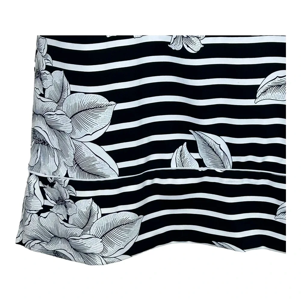 Lands' End Women's Swim Cover-Up M 10 - 12 Black White Floral Beach Sunblock NEW
